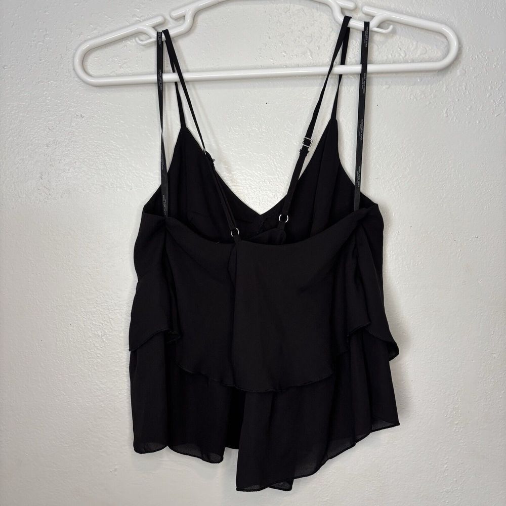 Marc New York Women's Large Black Cropped Top Adj‎ Spaghetti Strap Tiered Flowy - Picture 2 of 4